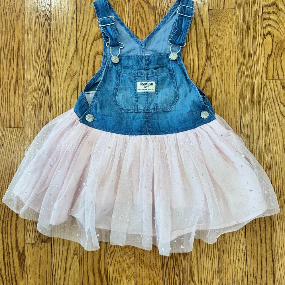 OshKosh B'gosh Pink Overall Denim tulle Dress - 2T - Great Condition!
